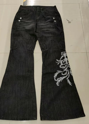 Jeans Larghi Y2K Micro La Retro 2006, Nuovi Pantaloni a Vita Alta Stile Harajuku, Jeans Larghi Ricamati da Donna con Stile Rock Punk