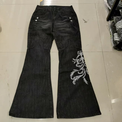 Jeans Larghi Y2K Micro La Retro 2006, Nuovi Pantaloni a Vita Alta Stile Harajuku, Jeans Larghi Ricamati da Donna con Stile Rock Punk