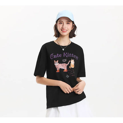 T-shirt à manches courtes Semir pour femme, longueur moyenne, joli motif, style rétro, nouvelle collection été 2025, haut ample respirant, style de niche