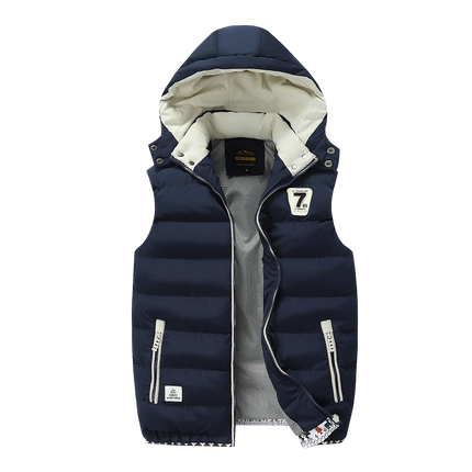 Autumn Winter Hooded Stand Collar Down Cotton Vest Men Slim Fleece Thick Warm Sleeveless Waistcoat Youth Casual Cold Resistant