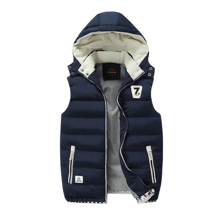 Autumn Winter Hooded Stand Collar Down Cotton Vest Men Slim Fleece Thick Warm Sleeveless Waistcoat Youth Casual Cold Resistant