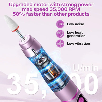 3-IN-1 Professional 35,000RPM Electric Nail DrillPortable Rechargeable Low Noise, Suitable For Manicure And Pedicure - USB Powered, Lithium Battery