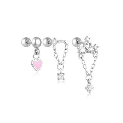 AIDE Heart Round Ball Flat Helix Piercing Earring 925 Sterling Silver Ear Studs Geometric Zircon Exquisite Trinket Studs Aretes PlatiNum