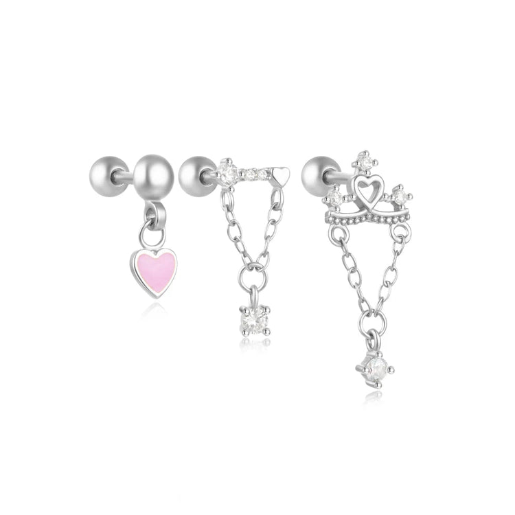 AIDE Heart Round Ball Flat Helix Piercing Earring 925 Sterling Silver Ear Studs Geometric Zircon Exquisite Trinket Studs Aretes PlatiNum