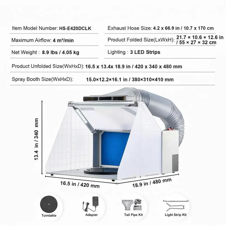 Airbrush Spray Booth, Airbrush Paint Spray Booth Set 4 M³/min, With LED Lights, Exhaust Fan And Exhaust Extension Hose, For Painting Models, Art, Crafts, Model Cakes