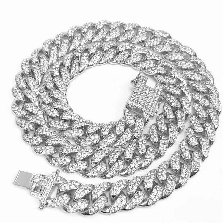 Collana con ciondolo a forma di labbro per morso hip-hop da donna per uomo con catena cubana in cristallo da 13 mm Collane hip-hop ghiacciate Bling Gioielli di moda PlatiNum