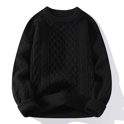 New Trendy Autumn and Winter Jacquard Pattern Pullover Sweater Casual Round Neck Color-Blocking Knit Men's Pullover