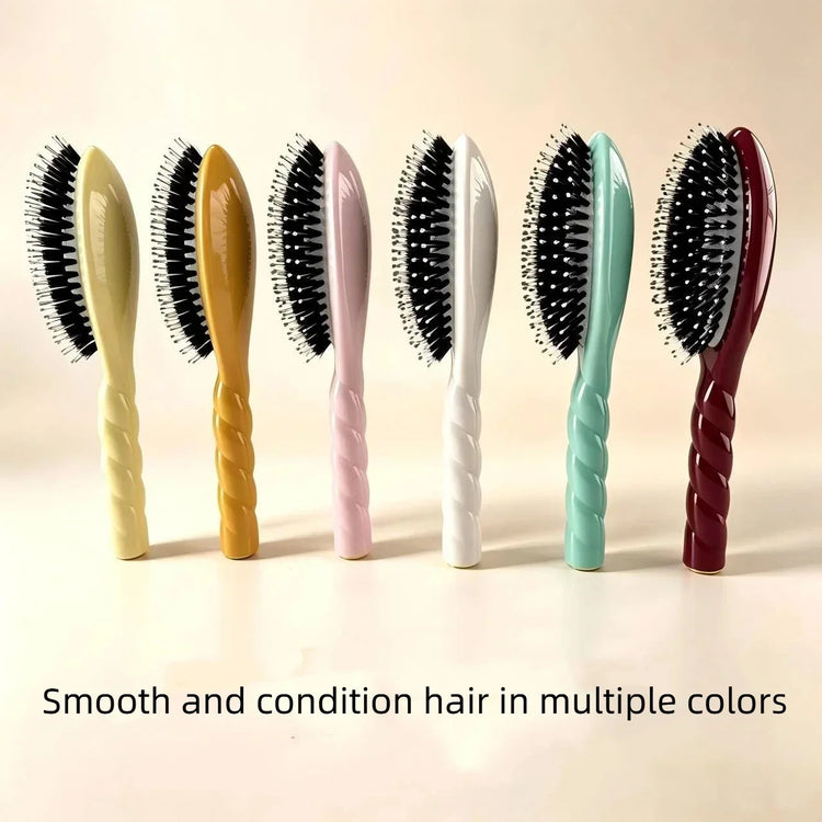 Scalp Massage Boar Bristle Fried Dough Twists Hair Brush Reduces Hair Breakage Detangling Hair Comb Portable Daily Hair Styling Accessories