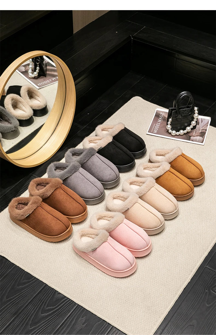 Men's Winter Plush Slippers, Thick Sole Closed-Toe, Warm Sherpa Lining, Non-Slip Indoor/Outdoor Home Shoes for Couples