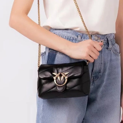 Nuova Borsa a Tracolla/Crossbody da Donna 2026 Ispirata a Pinko in Tweed con Cigno, in Vera Pelle