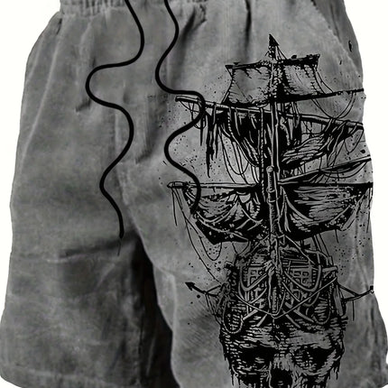 Pantaloncini da bagno da uomo costume da bagno ad asciugatura rapida con teschio pirata barca a vela con coulisse pantaloncini da spiaggia escursionismo all'aperto costumi da bagno da spiaggia
