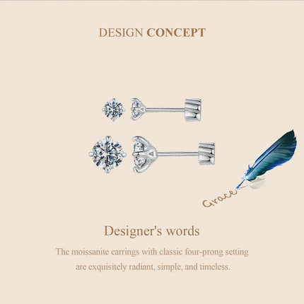 BAMOER Classic Moissanite Earrings, 925 Silver Brilliant 4 Prongs Round Cut Lab Created Diamond Wedding Engagement Earrings PlatiNum