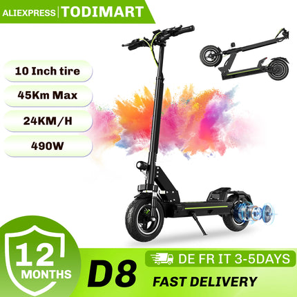 Monopattino Elettrico per Adulti TODIMART, E-Scooter Urbano, Batteria 48V 18.2Ah, Motore 499W, Velocità 24km/h, Autonomia 30-45km, Monopattino Elettrico Pieghevole Portatile per Pendolari