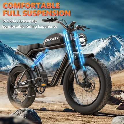 Bicicletta Elettrica KICKWEY K7 Peak 1500W 48V 18.2Ah con Pneumatici Larghi Fuoristrada 20x4.0, Cambio a 7 Velocità, Consegna Rapida, Velocità Massima di 55 Km/h e Autonomia di 100 Km