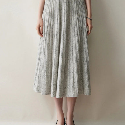 Chic Women's Cashmere Pleated A-line Skirt Autumn Winter 100% Cashmere Knitted Colorful Dots Decoration Elastic Waist Soft Dress PlatiNum