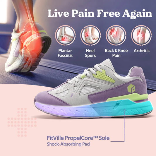 FitVille Women's Walking Shoes Wide Width Sneakers for Flat Foot Plantar Fasciitis Heel Pain Relief Lightweight Anti-slip Shoes