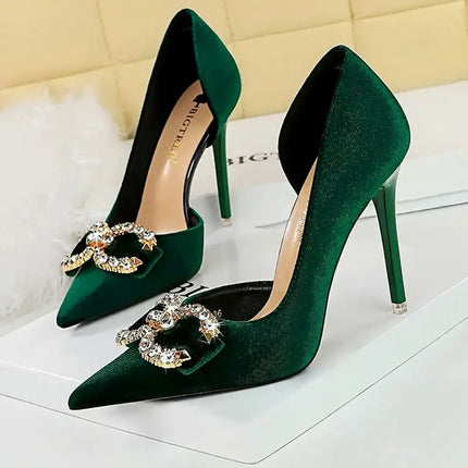 Tacchi alti di lusso Donna 7 cm Tacchi a spillo da 10,5 cm Décolleté da donna con strass in metallo Scarpe da sposa moda Scarpe da ballo sexy da donna 2026 platinumshop