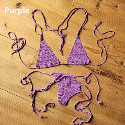 Set Bikini Lavorato a Mano all'Uncinetto, Costume da Bagno Sexy da Donna, Stile Bohémien, Attrezzatura da Nuoto in Cotone, Accessori Sportivi PlatiNum