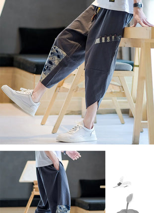 Pantaloni Kimono giapponesi da uomo in cotone traspirante Samurai Abbigliamento Pantaloni da uomo Stampa allentata Pantaloncini Harem retrò Pantaloni Hip Hop Harajuku