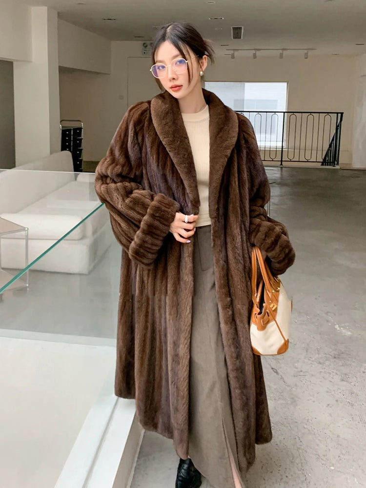 ZADORIN Luxury Designer Clothing Winter Mink Coat Woman Long Brown Faux Fur Coats Woman Chic Fluffy Fur Jacket Loose Outerwears