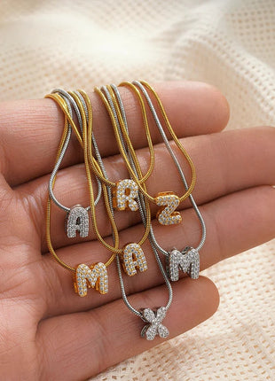Fashion Tiny CZ Zircon Initial Alphabet Pendant Neckalce Gold Plated Stainless Steel A-Z Letter Necklaces Birthday Gifts Jewelry PlatiNum
