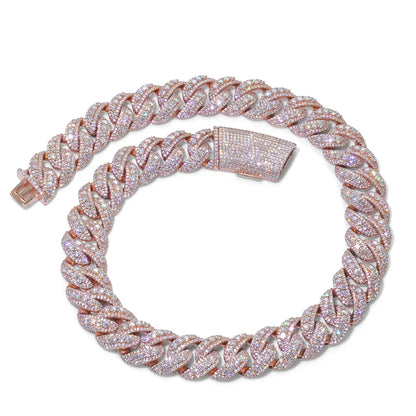 Accessorio Hip Hop Collana in oro rosa largo 22 mm Collana pesante alla moda fredda con zirconi in rame per uomini e donne