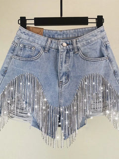 Pantaloncini di jeans Donna Jeans strappati con foro Nappe Diamanti Sexy lavato effetto consumato Vita alta Streetwear 2025 Pantaloni corti dritti