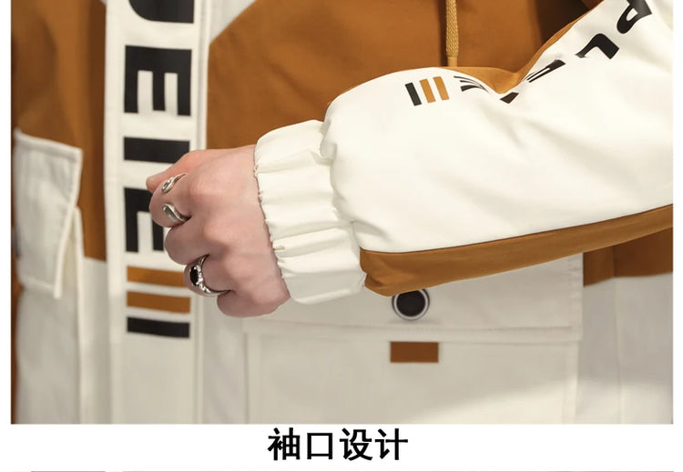 Fashion Casual Spring Autumn Hooded Jackets Youth Streetwear Loose Cargo Coat Outdoor Sports Zipper Windbreaker Top