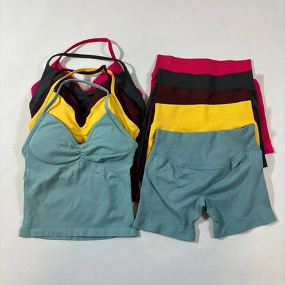 Yoga 2pcs Impact Gym Set Women Backless Tank Tops High Waist Scrunch Seamless Shorts Fitness Clothes Activewear Workout Sets