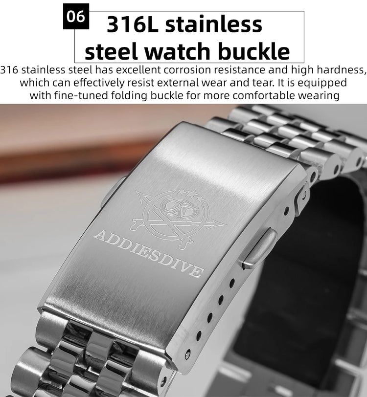 ADDIESDIVE Men Watch 36mm New Quartz Wristwatch AD2073 Sapphire Sunburst Dive 100m Waterproof BGW9 Luminous Dress Watch for Men