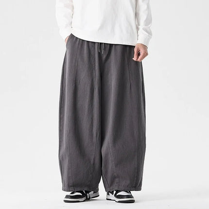 Pantaloni a gamba larga da uomo comodi da indossare Pantaloni casual Pantaloni Harun giapponesi Pantaloni sportivi con coulisse a lanterna da uomo Taglie forti