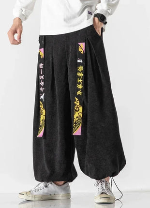 Cineserie Cintura Pantaloni da uomo Moda Pantaloni sportivi larghi Harajuku Pantaloni da jogging Hip Hop Velluto a coste Coppia casual Pantaloni Harem M-5XL