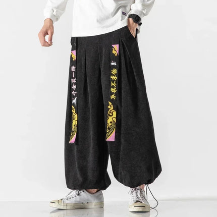 Cineserie Cintura Pantaloni da uomo Moda Pantaloni sportivi larghi Harajuku Pantaloni da jogging Hip Hop Velluto a coste Coppia casual Pantaloni Harem M-5XL