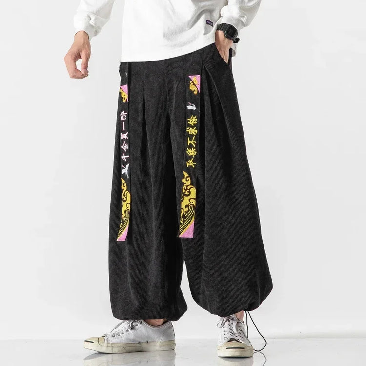 Cineserie Cintura Pantaloni da uomo Moda Pantaloni sportivi larghi Harajuku Pantaloni da jogging Hip Hop Velluto a coste Coppia casual Pantaloni Harem M-5XL
