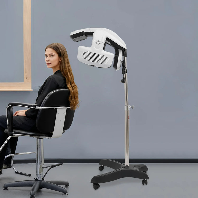 Professional Salon Hair Dryer for Perms (1500W), Freestanding Quartz Heating Styling Hood with LCD Display & Adjustable Height, Rolling Stand Perm Machine for Spa & Home Use