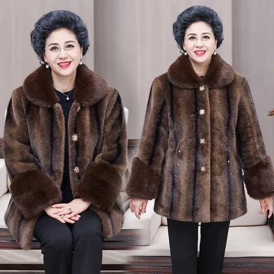 2025 Women High-end Casual Mink Warm Top Autumn Winter Lady Fashion New Outwear Korean Middle Aged Mother Large Size 6XL Jacket