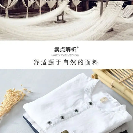 Men's High-End Loose Spring and Summer Chinese Style Short-Sleeved Cotton Linen Casual Breathable Shirt Collar T-shirt