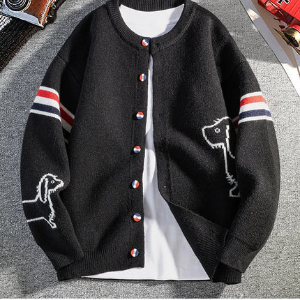 Designer Brand Long Sleeve Knitted Cardigan Men's New Trend Color Blocked Button Design Couple's Casual Warm Round Neck Coat