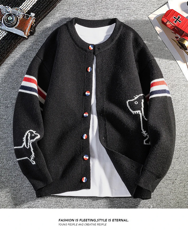 Designer Brand Long Sleeve Knitted Cardigan Men's New Trend Color Blocked Button Design Couple's Casual Warm Round Neck Coat
