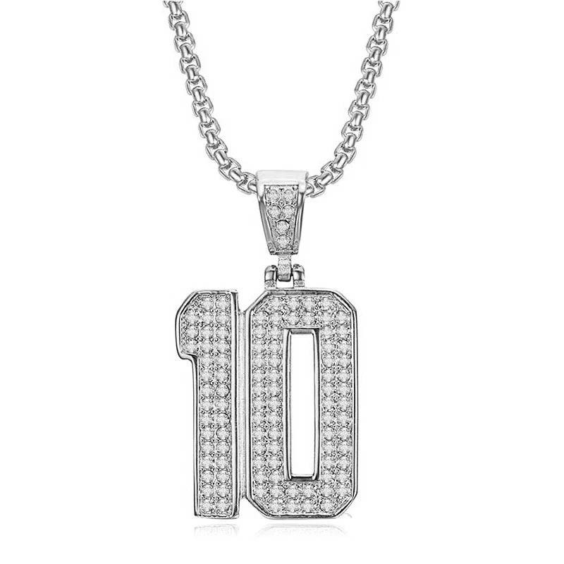 Hip Hop Iced Out Bling Football 10 ciondolo Statement collana sportiva in acciaio inossidabile Color oro maschile per gioielli da donna e uomo