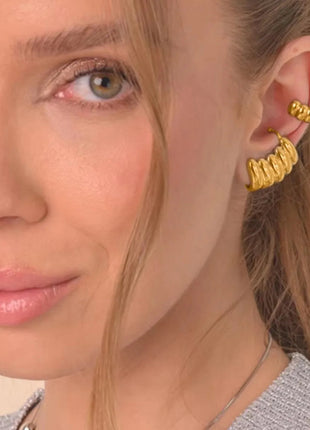 Orecchini a Perno Geometrici a Forma di C Multistrato Placcati in Oro 18K, Antiruggine, in Acciaio Inossidabile per Donne platinumshop
