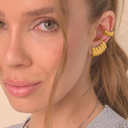 Orecchini a Perno Geometrici a Forma di C Multistrato Placcati in Oro 18K, Antiruggine, in Acciaio Inossidabile per Donne platinumshop