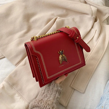 CGCBAG Luxury Brand Women Handbag 2024 New Retro Bee Female Shoulder Bag Simple High Quality Leather Designer Crossbody Bags PlatiNum