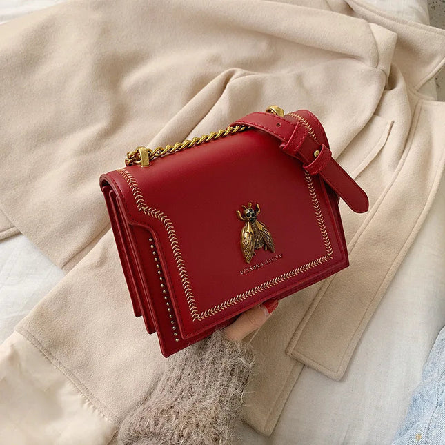 CGCBAG Luxury Brand Women Handbag 2024 New Retro Bee Female Shoulder Bag Simple High Quality Leather Designer Crossbody Bags PlatiNum