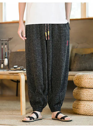 Pantaloni da jogging in seta di ghiaccio da uomo pantaloni casual stile Harajuku cinese da uomo pantaloni sportivi Harlem allentati ricamati streetwear 5XL