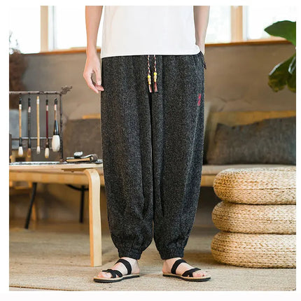 Pantaloni da jogging in seta di ghiaccio da uomo pantaloni casual stile Harajuku cinese da uomo pantaloni sportivi Harlem allentati ricamati streetwear 5XL
