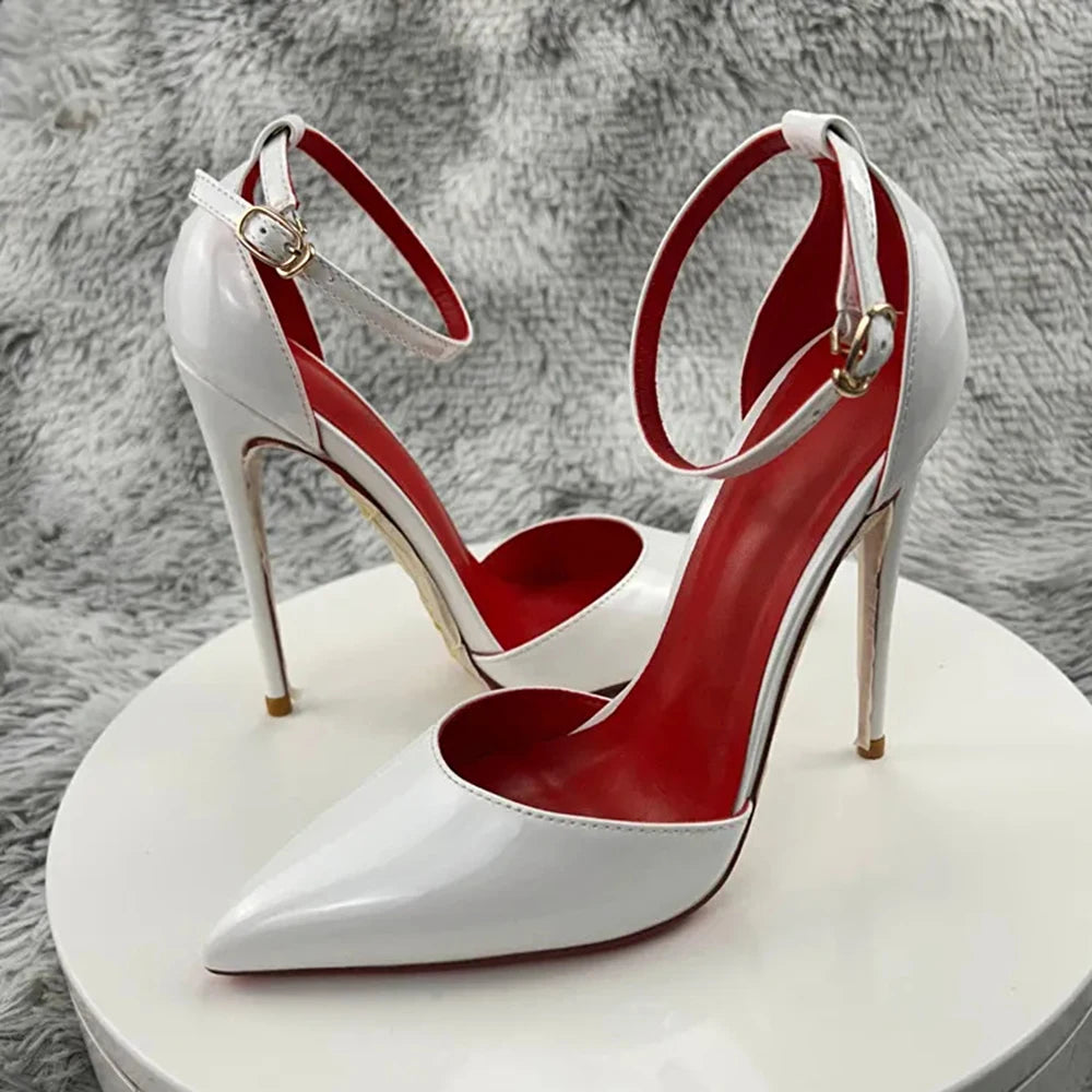 Tikicup Black Patent Pointed-Toe Stiletto Pumps Ankle Strap Elegant High Heel Dress Shoes for Women Evening Events, Office