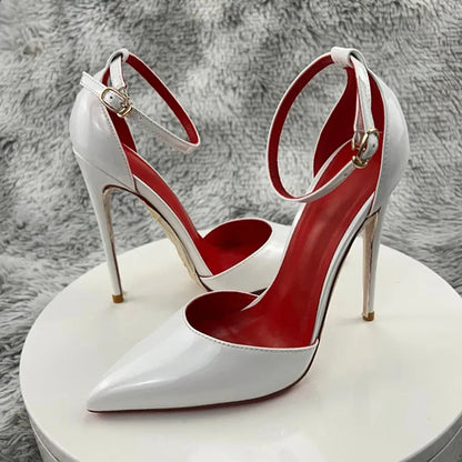 Tikicup Black Patent Pointed-Toe Stiletto Pumps Ankle Strap Elegant High Heel Dress Shoes for Women Evening Events, Office