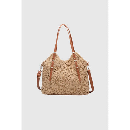 Borsa shopper da donna Alessia in pizzo floreale beige