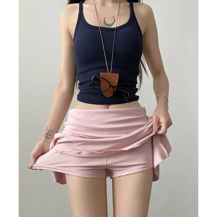 Minigonne Arricciate alla Moda con Vita Alta, Gonne Sportive Slim da Yoga per Donne, Abbigliamento Femminile Estivo Y2K Casual Anti-Esposizione